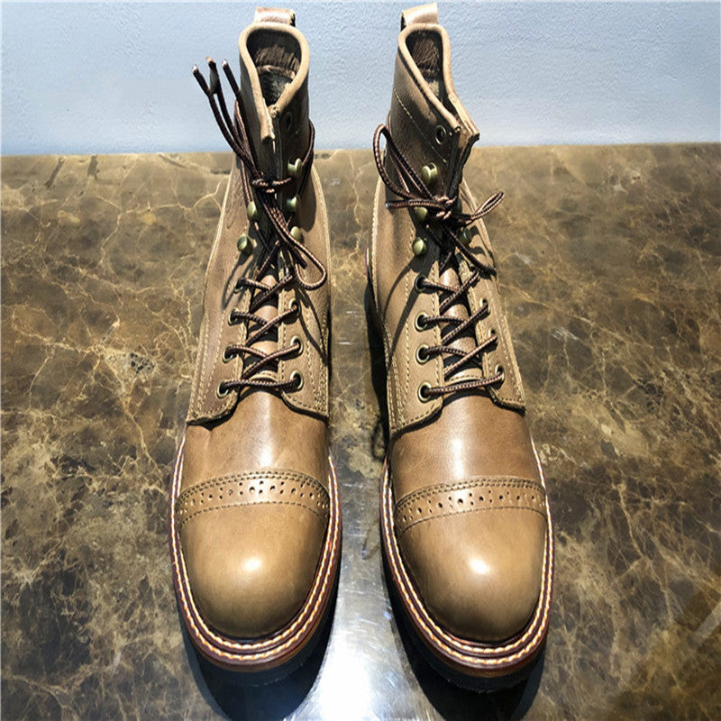 High-top Boots Leather All-match Mid-top Men's Shoes Trend