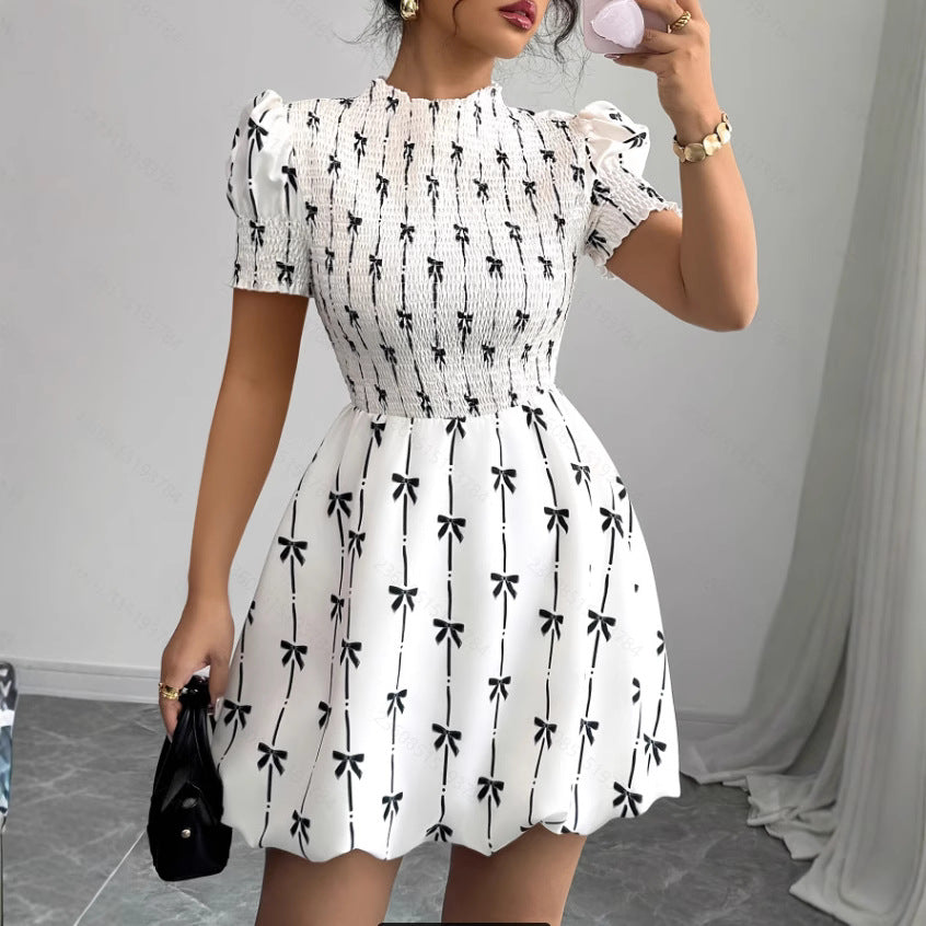 Womens Ruffle-Sleeve Bow-Knot Pullover Dress