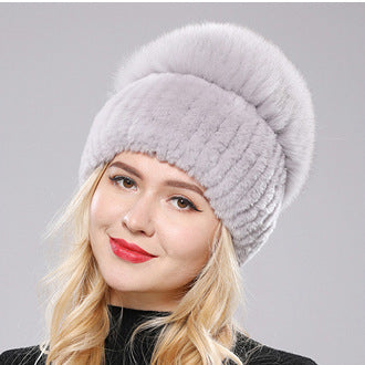 Womens Warmth-Retaining Rex Rabbit Fur Winter Hat