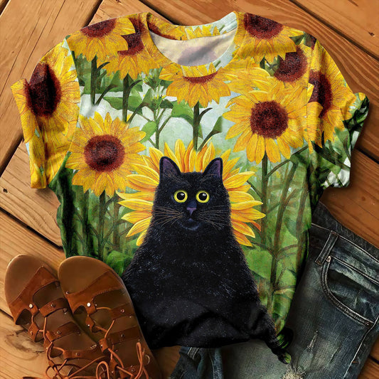 Exquisite Pattern 3D Digital Printed Round Neck Short Sleeve