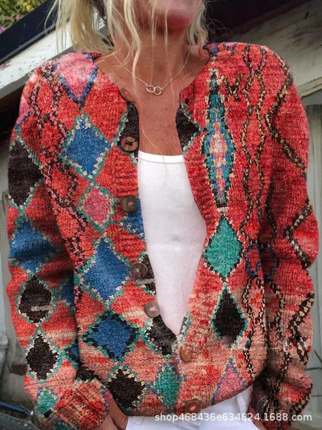 Women's Top 3D Digital Printing Cardigan Knitted Sweater