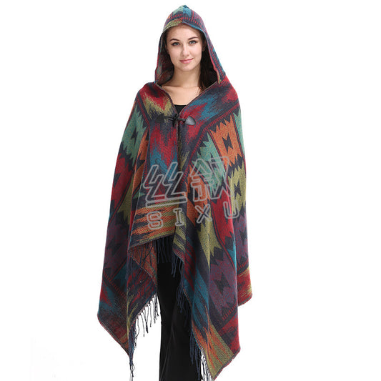 Horn Buckle Ethnic Style Hood Cape Shawl
