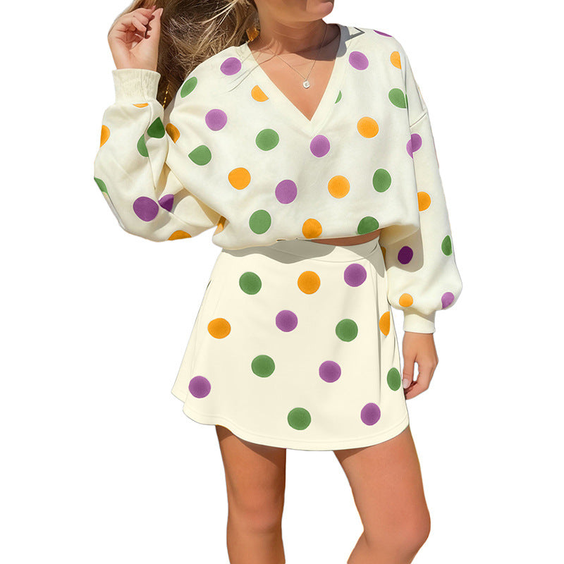 Womens European And American-style Chic Casual Set With A Polka-dot Print