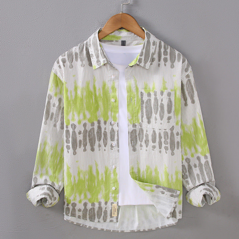 Casual Men's Youth Small Square Collar Shirt Solid Color Printing All-matching