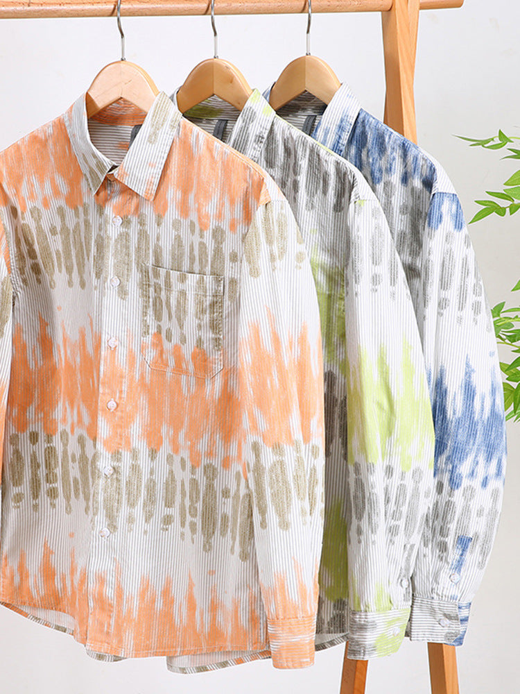 Casual Men's Youth Small Square Collar Shirt Solid Color Printing All-matching