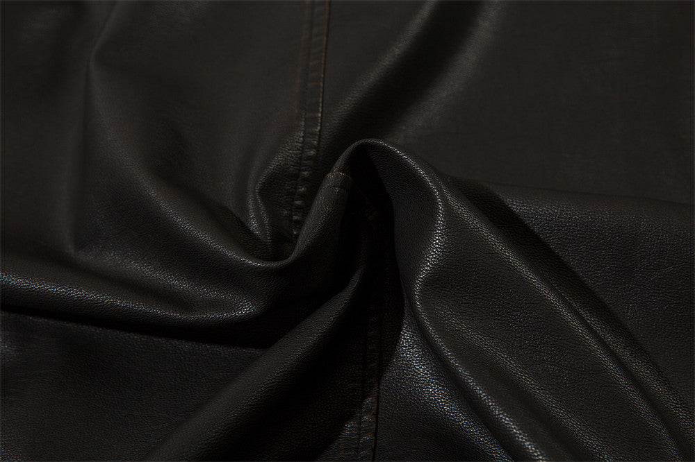 American Solid Color Polo Collar PU Leather Coat