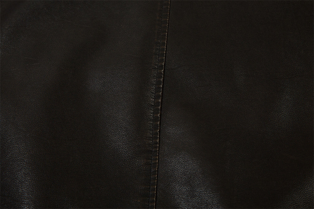 American Solid Color Polo Collar PU Leather Coat