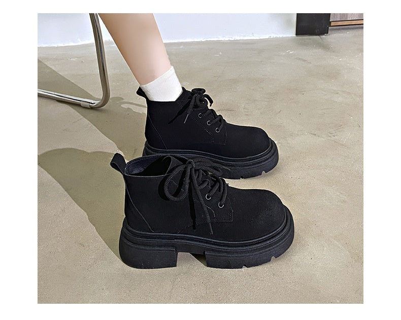 Dame støvler med tyk sål, snøre, retro mat, ankelhøj, trendy, cool, Britisk stil