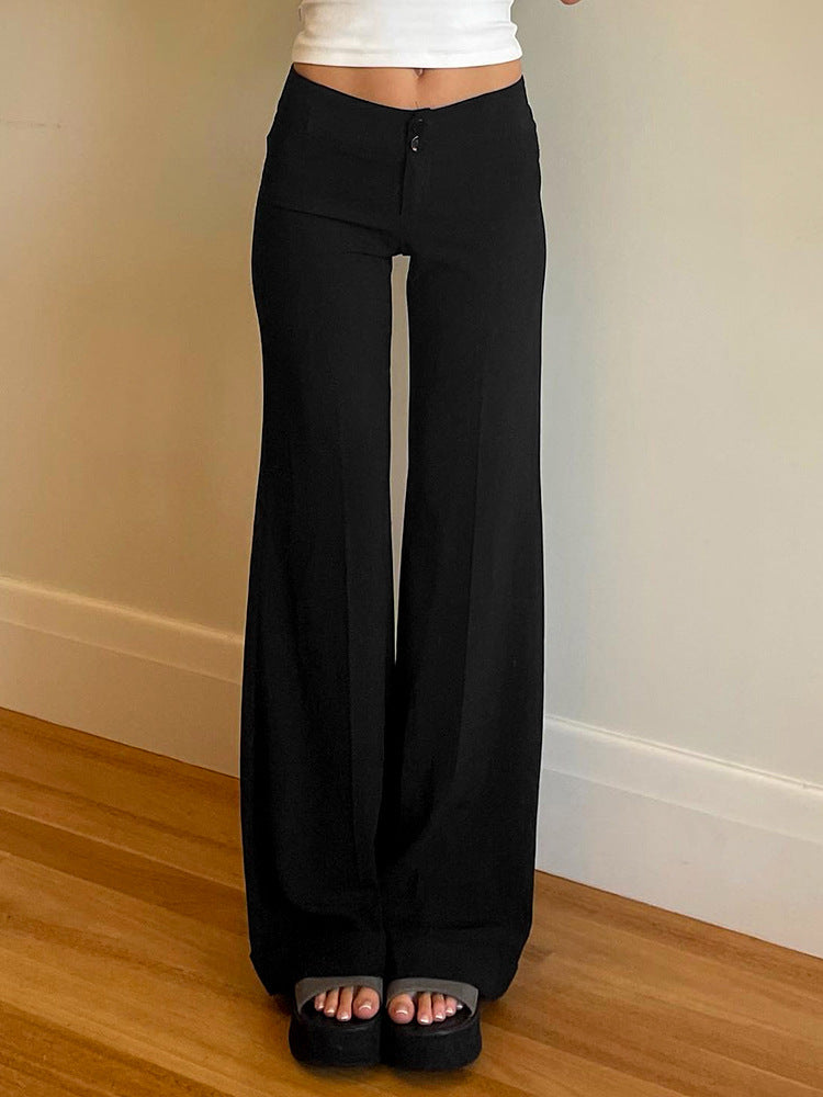 Solid Color High Waist Button Big Horn Loose Trousers Casual Pants