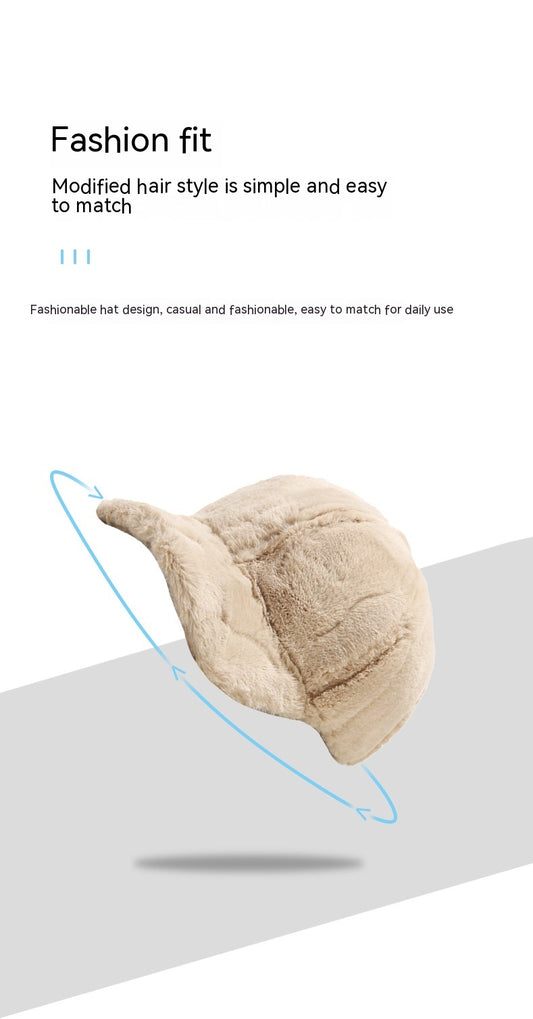 Outdoor Thickened Fleece Baseball Cap Casual Pure Color Warm Keeping Rabbit Fur Peaked Cap Winter Men