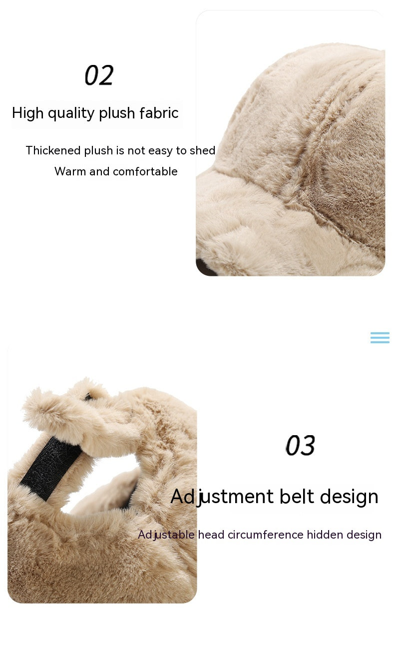 Outdoor Thickened Fleece Baseball Cap Casual Pure Color Warm Keeping Rabbit Fur Peaked Cap Winter Men