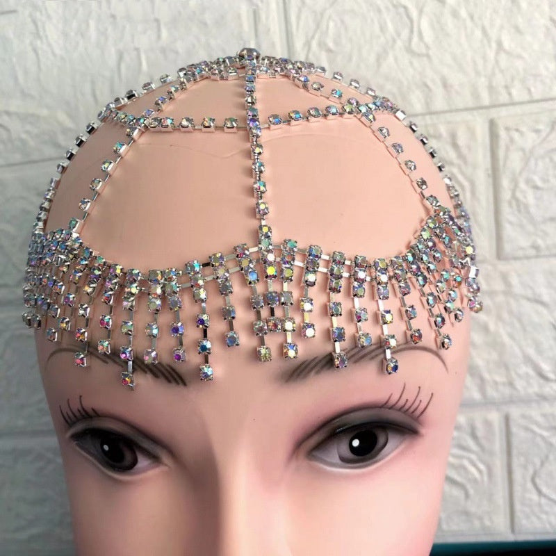 Women's Full Rhinestone Tassel Mesh Headwear