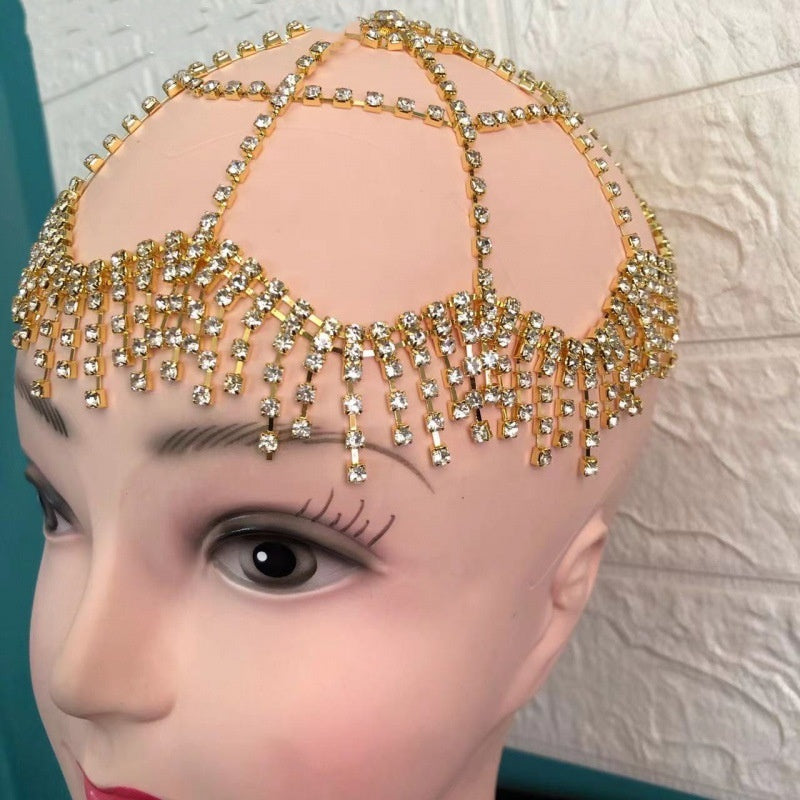 Women's Full Rhinestone Tassel Mesh Headwear