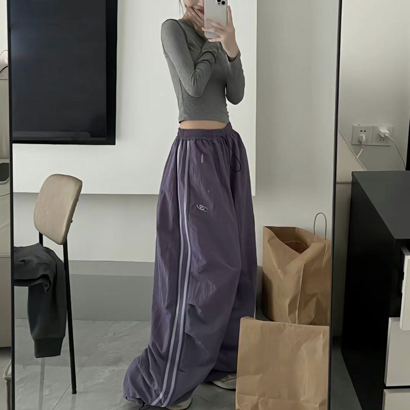 Drawstring Leisure Elastic Waist Multi-color Trousers On Both Sides