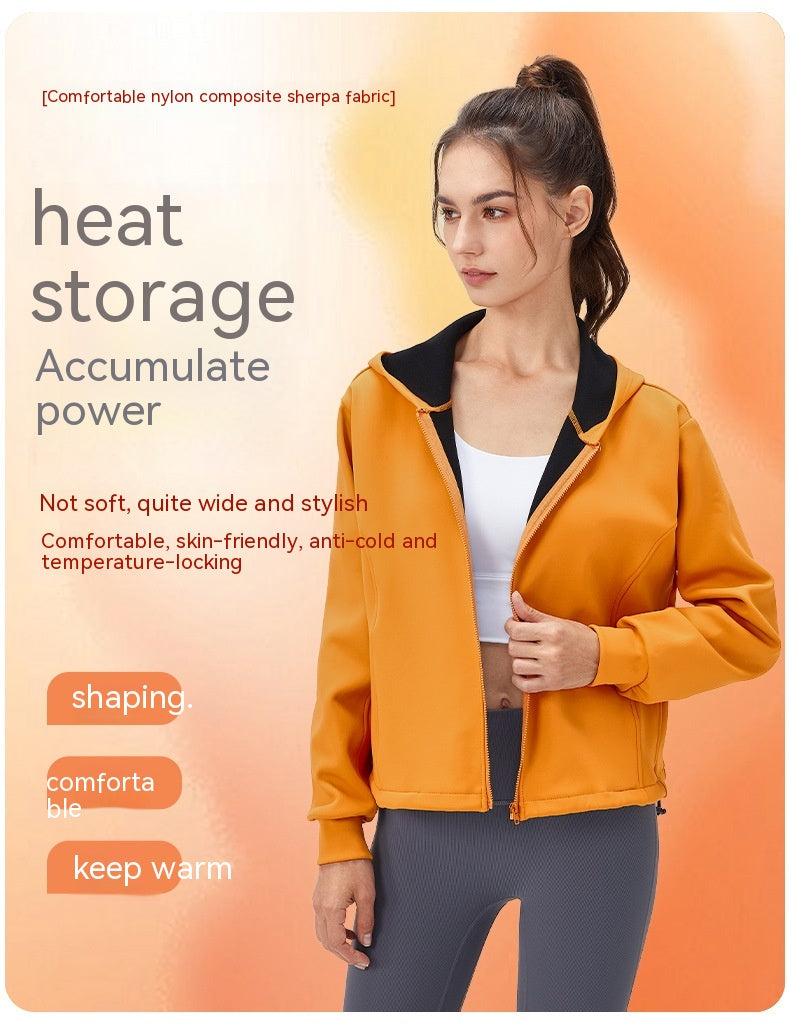 Women's Autumn And Winter Thickening Yoga Jacket Loose Hooded Warm Zipper Running Clothes