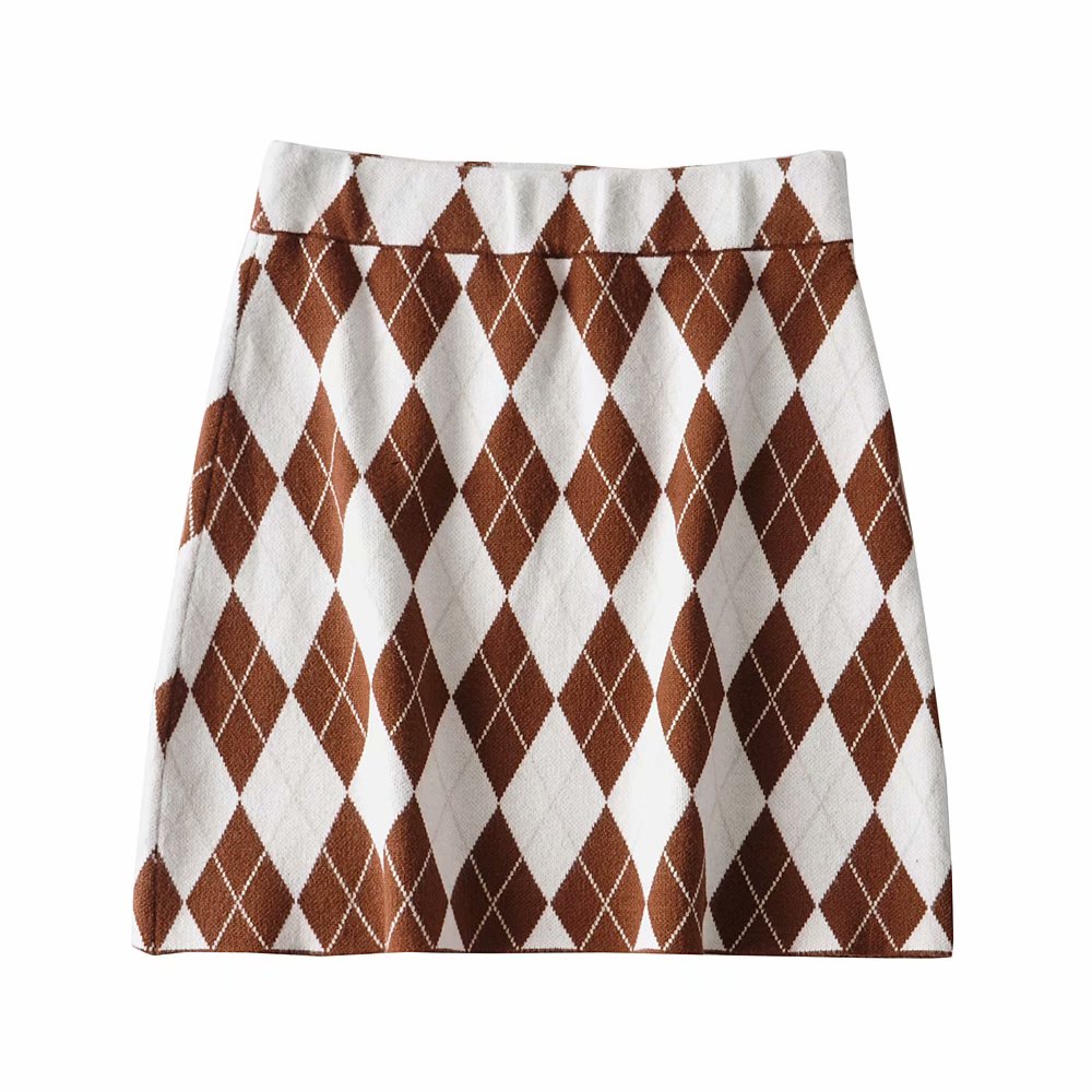 Autumn New Retro Diamond Plaid Color Matching Plaid Knitted Skirt Base