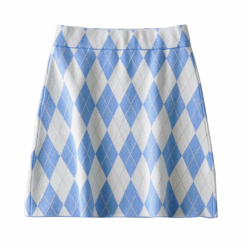 Autumn New Retro Diamond Plaid Color Matching Plaid Knitted Skirt Base
