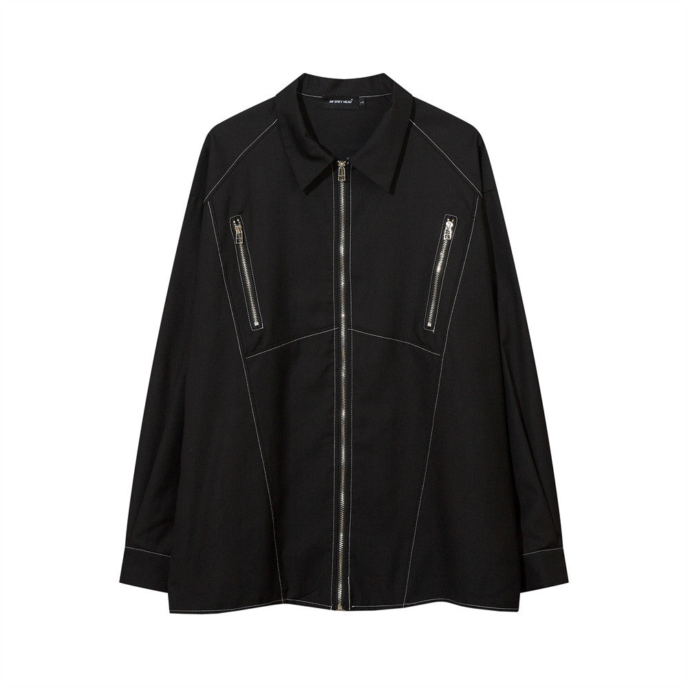 Loose Topstitching Lapel Shirt Coat