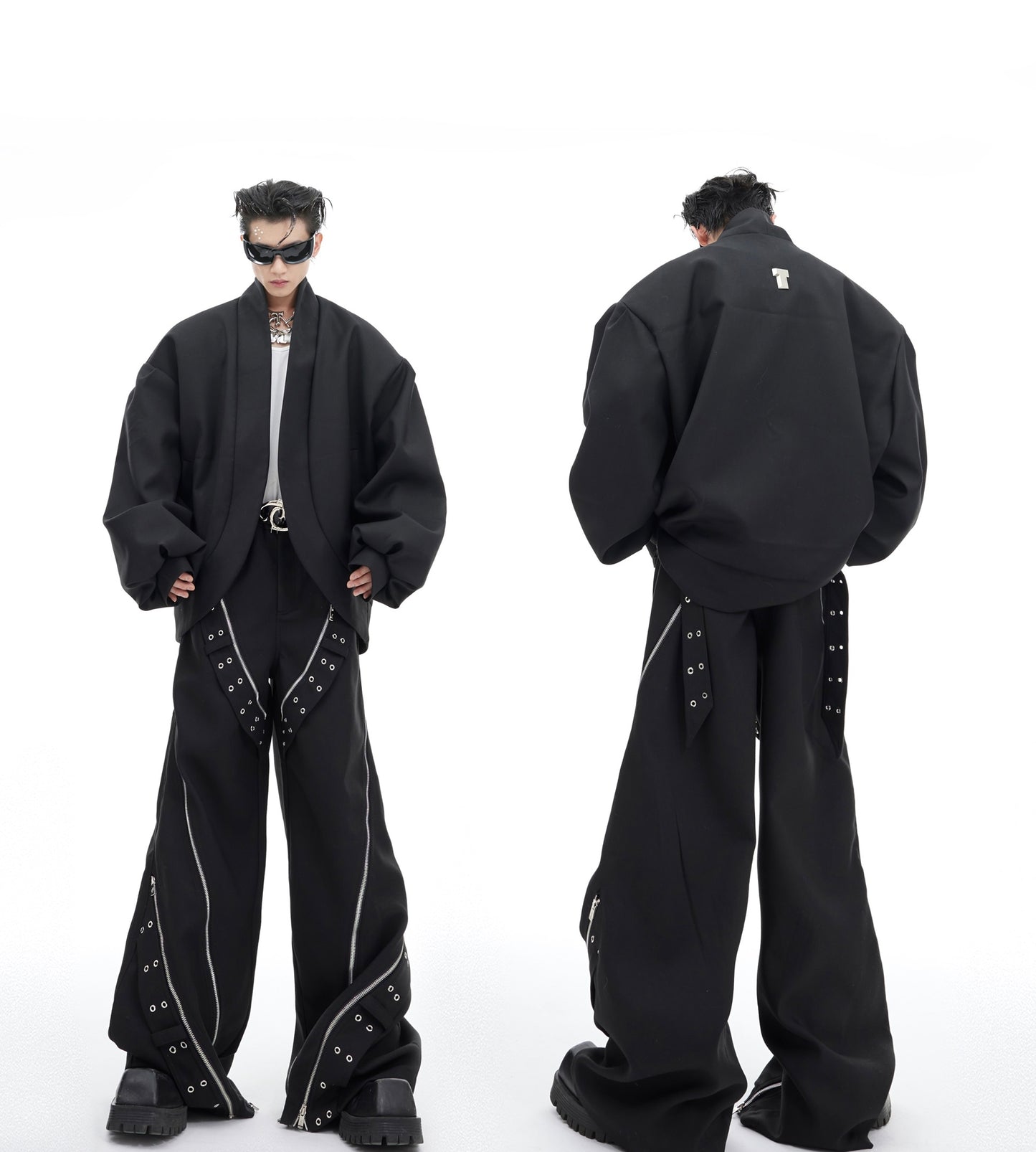 Niche Curved Machete Sleeve Black Jacket Coat
