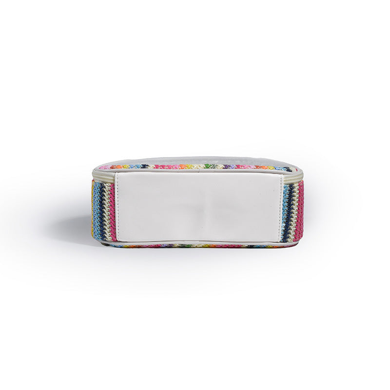 Straw Woven Transparent PVC Semicircle Cosmetic Bag Waterproof Rainbow Woven Toiletries Storage Bag