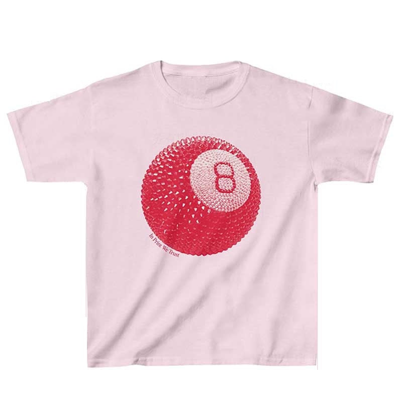 European And American No 8 Ball Letter Print Slim Fashion Short Top