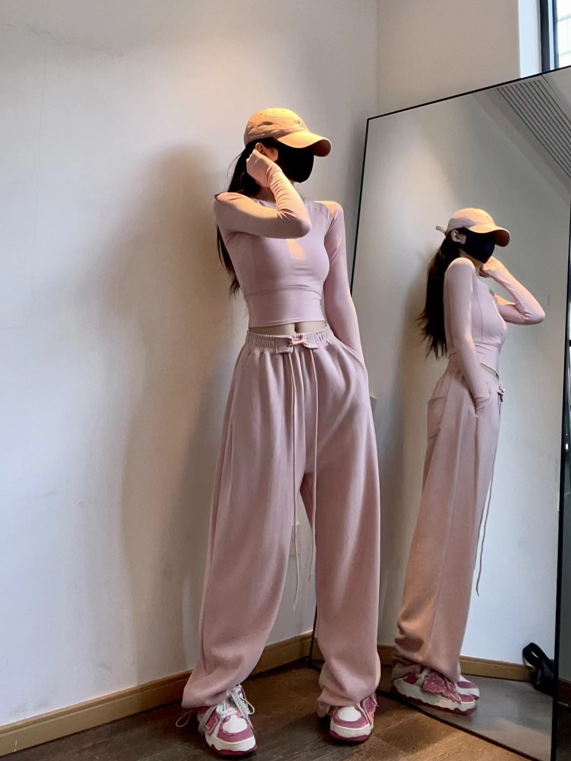 Sports Pants Female High Waist Drawstring Sweatpants Slim Casual Wide Leg Dancing Long