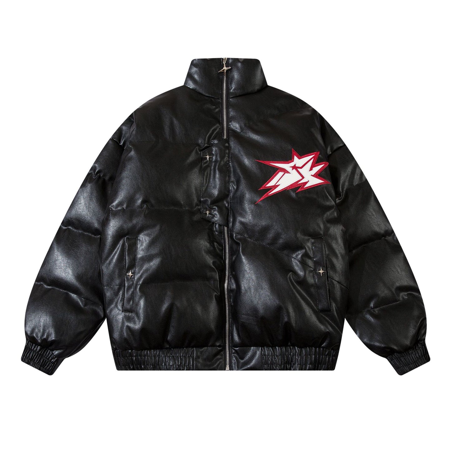 Embroidered PU Leather Cotton-padded Jacket Winter Thickening