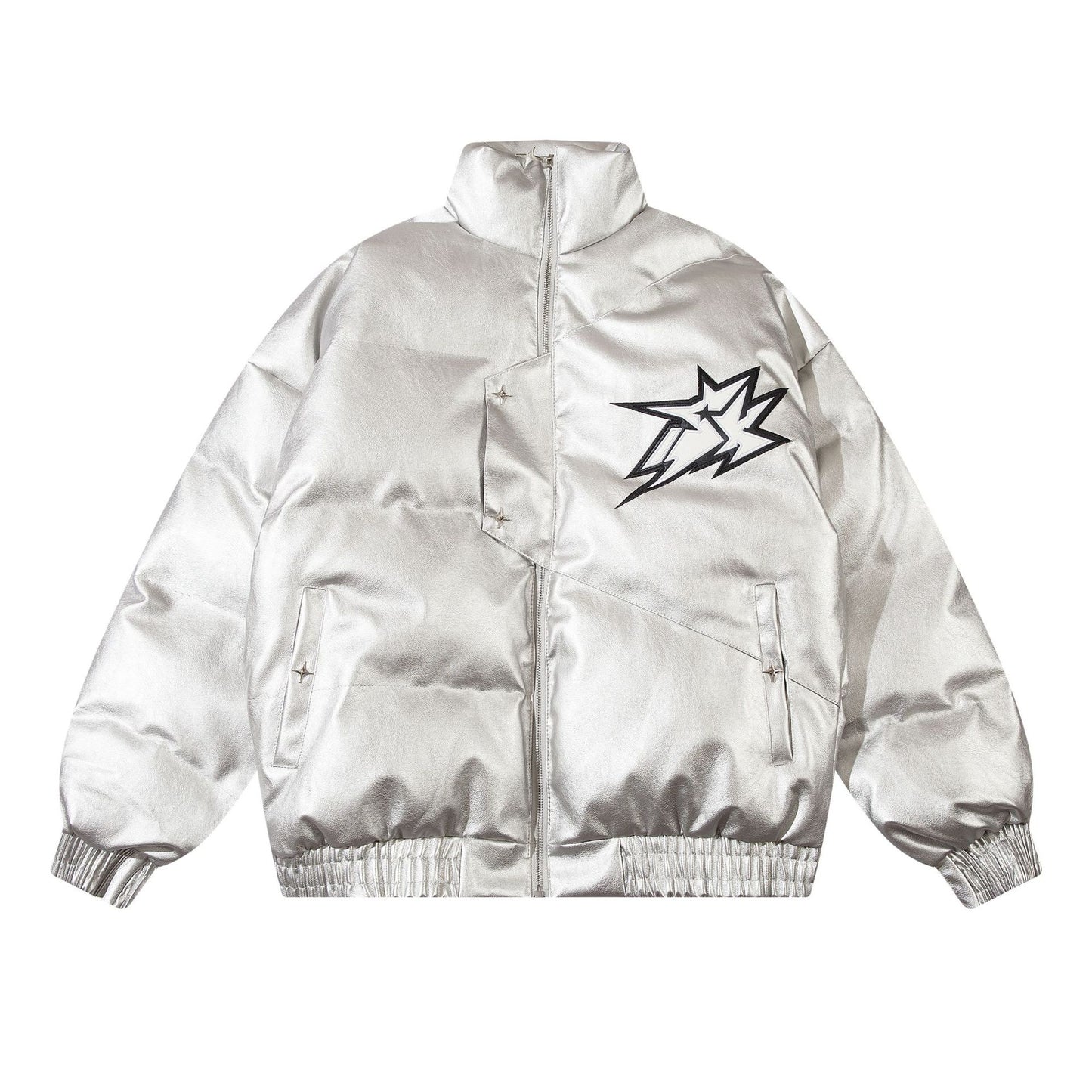 Embroidered PU Leather Cotton-padded Jacket Winter Thickening