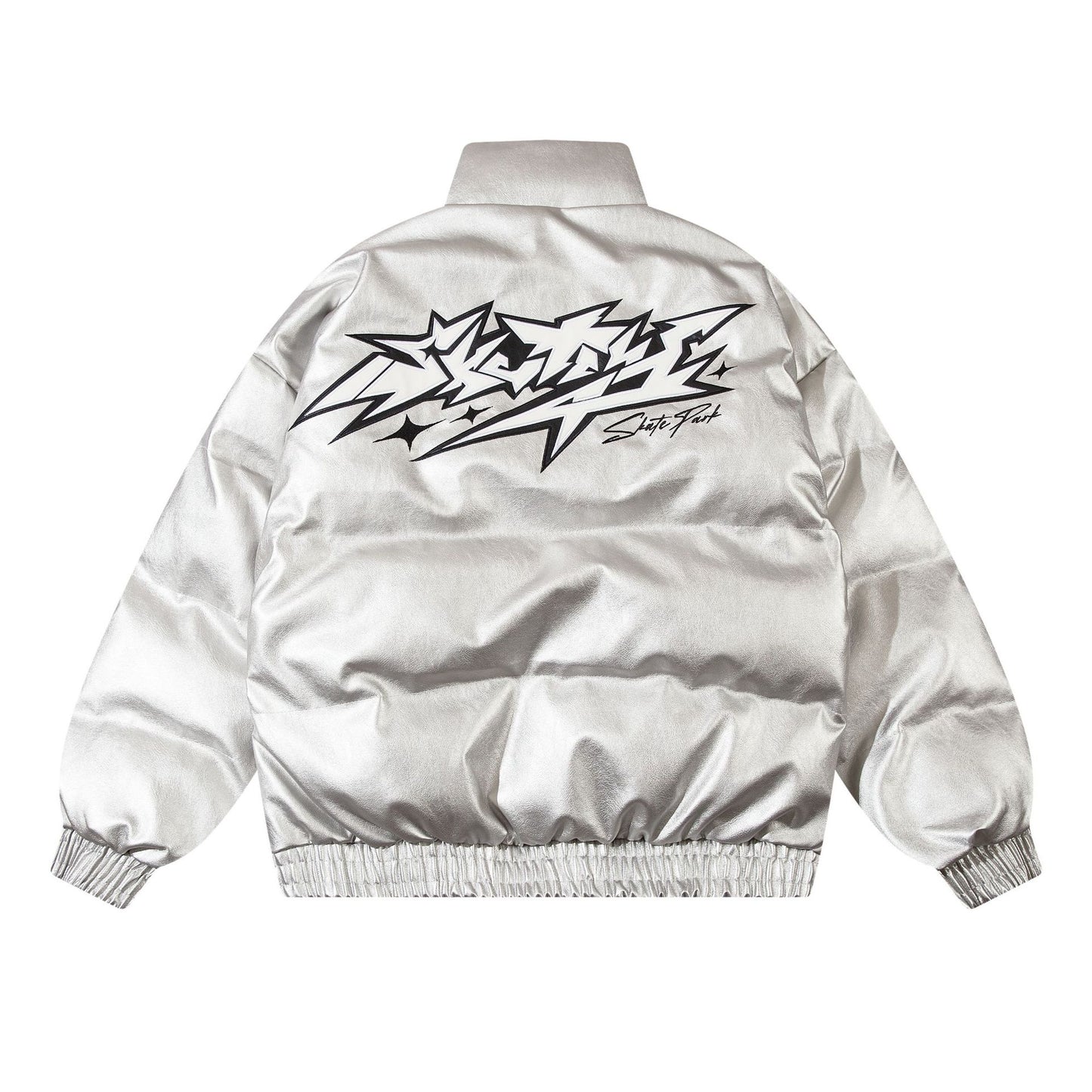 Embroidered PU Leather Cotton-padded Jacket Winter Thickening