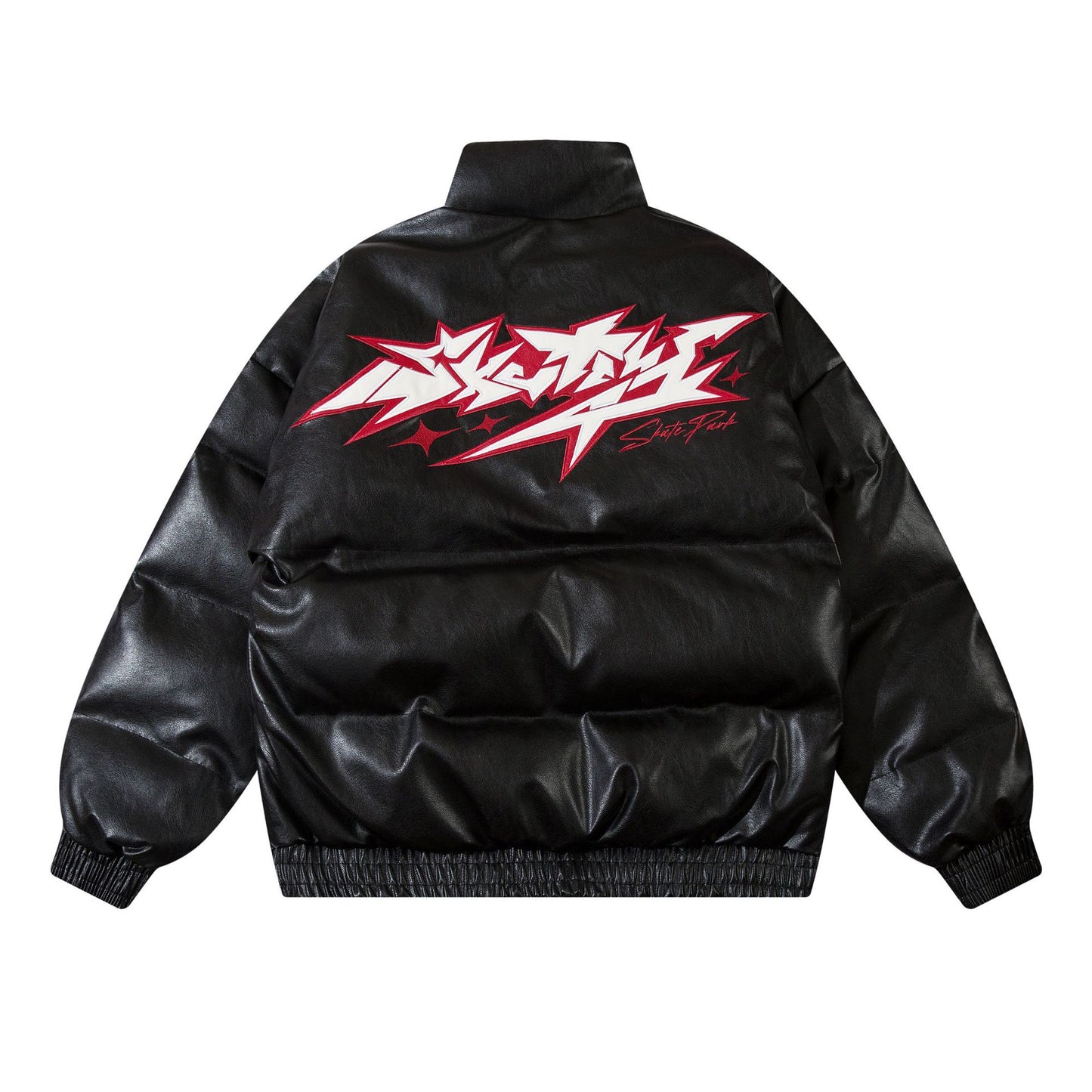 Embroidered PU Leather Cotton-padded Jacket Winter Thickening