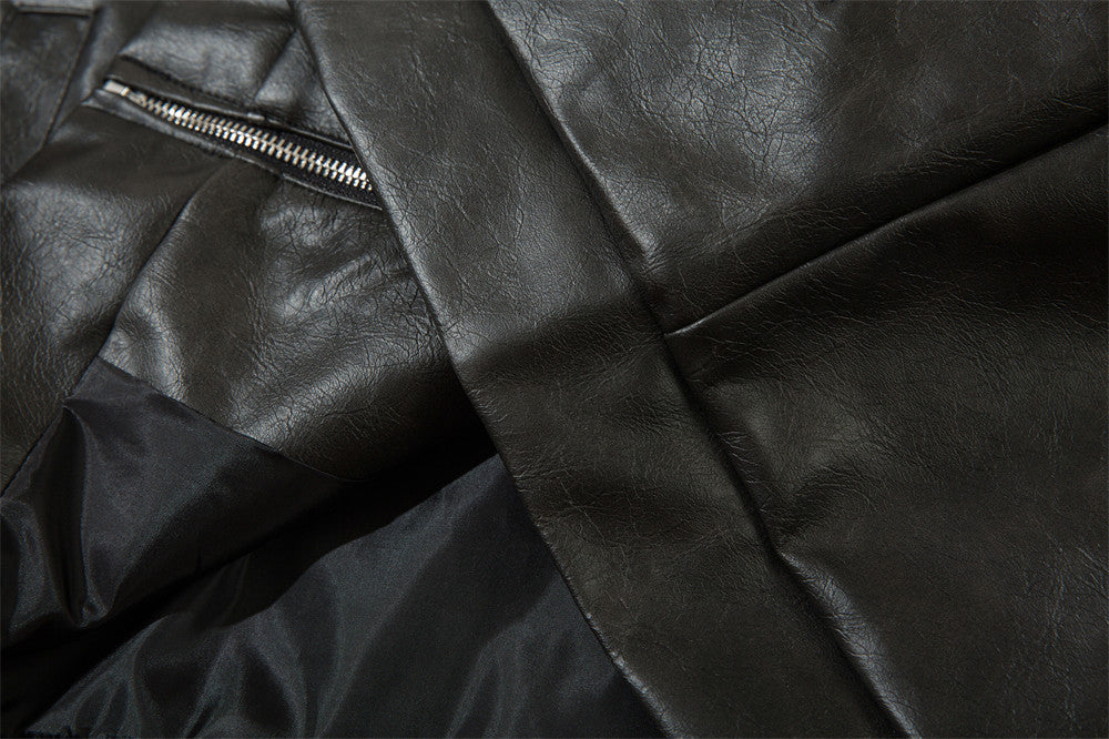 Men's Embroidered Stand Collar Pu Leather Jacket