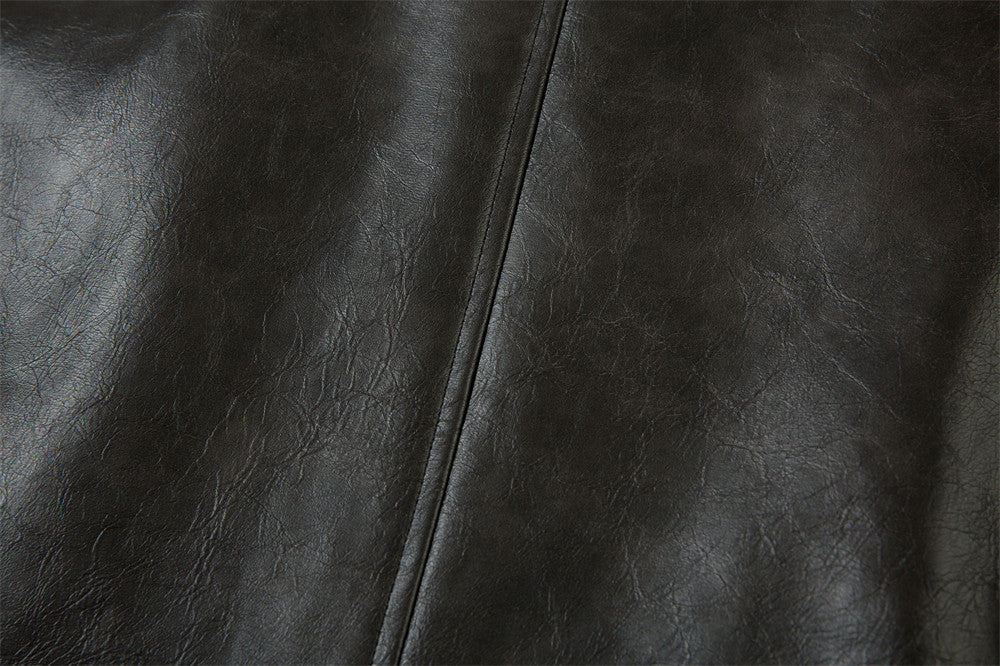 Men's Embroidered Stand Collar Pu Leather Jacket