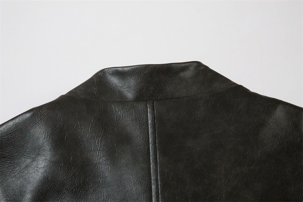 Men's Embroidered Stand Collar Pu Leather Jacket