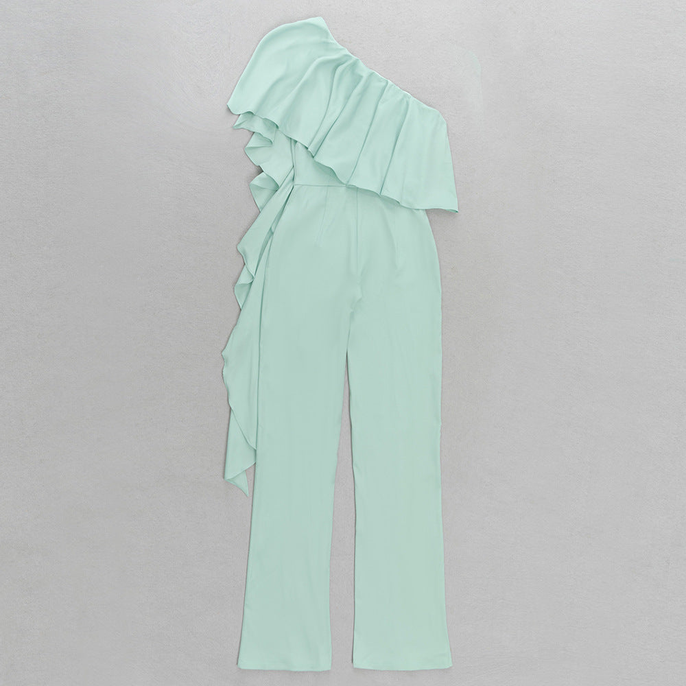 Halter Slim Fit Short Sleeve Off-the-shoulder Irregular Casual Long Straight Jumpsuit