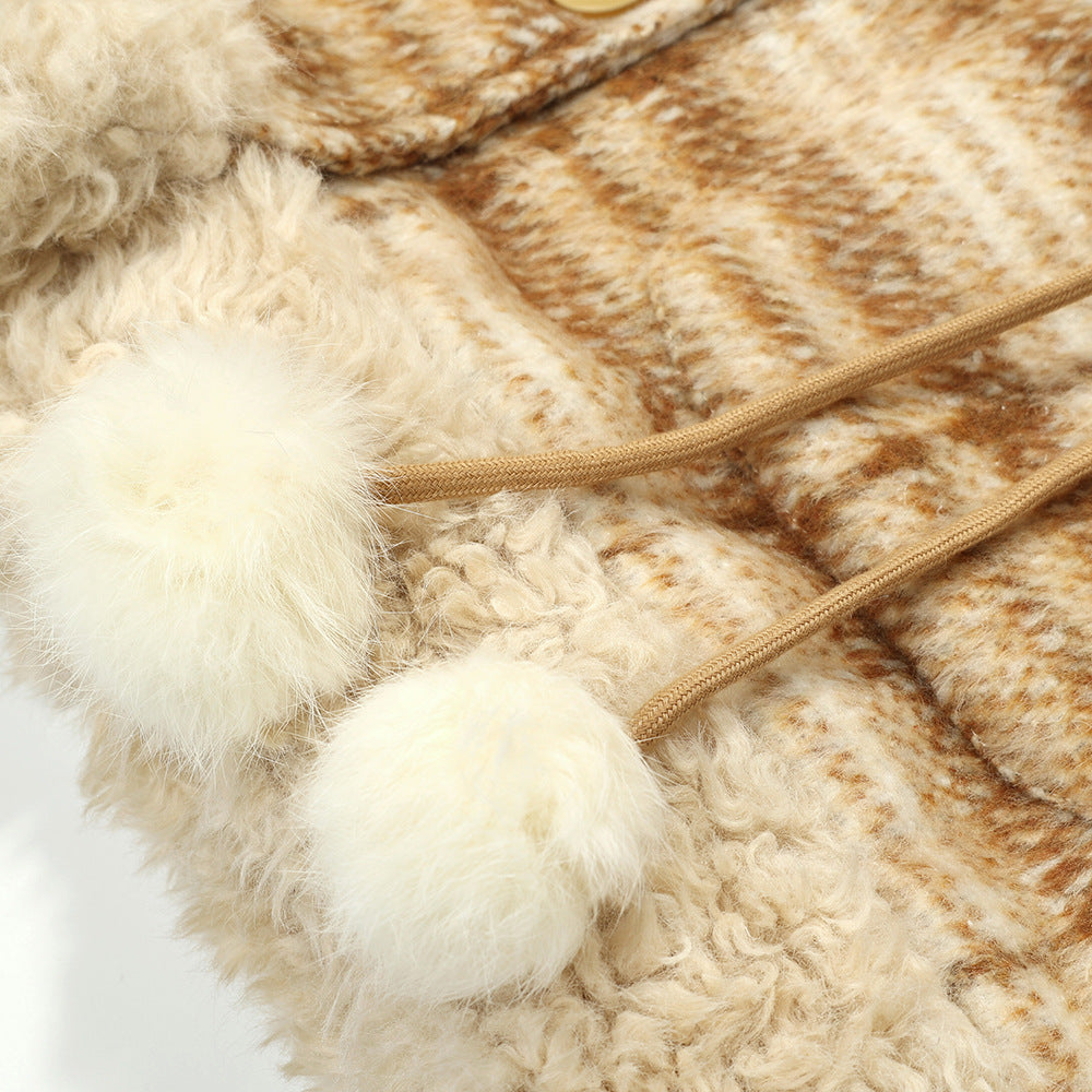 Yarn-dyed Stripes Hooded Cotton Coat Jacket Thickened