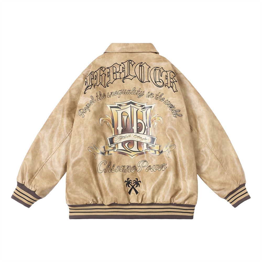Flower Letter Printing Motorcycle Jacket Men