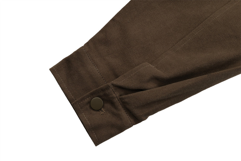 Contrast Color Pocket Stitching Lamb Wool Polo Collar Jacket