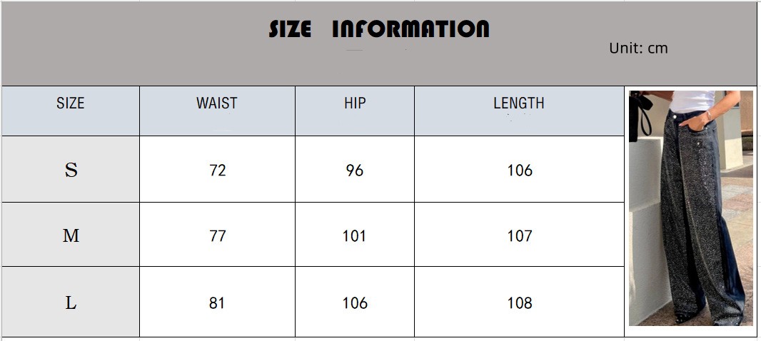 Black Rhinestone Loose Women's Long Casual Jeans