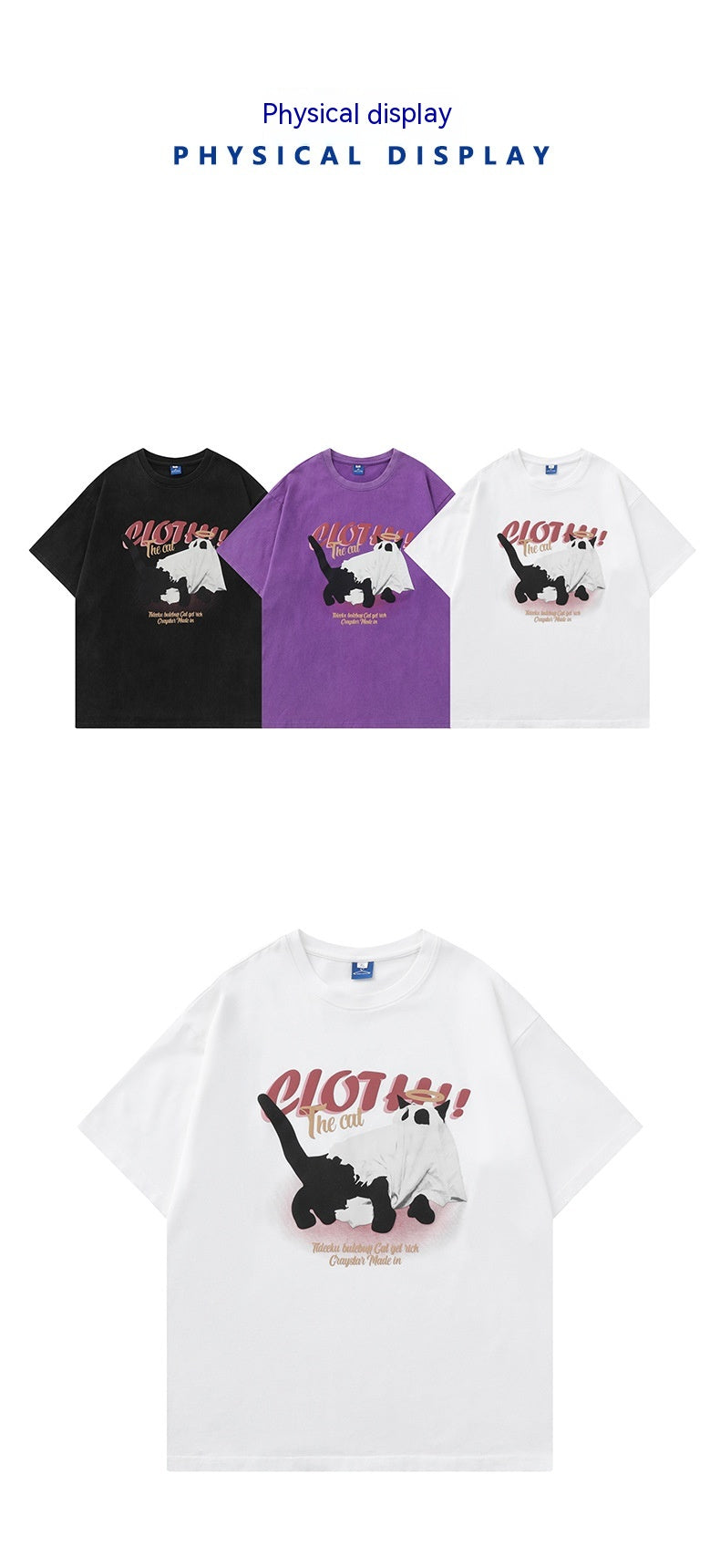 Herre- og dame T-shirt med print, hvid, rund hals