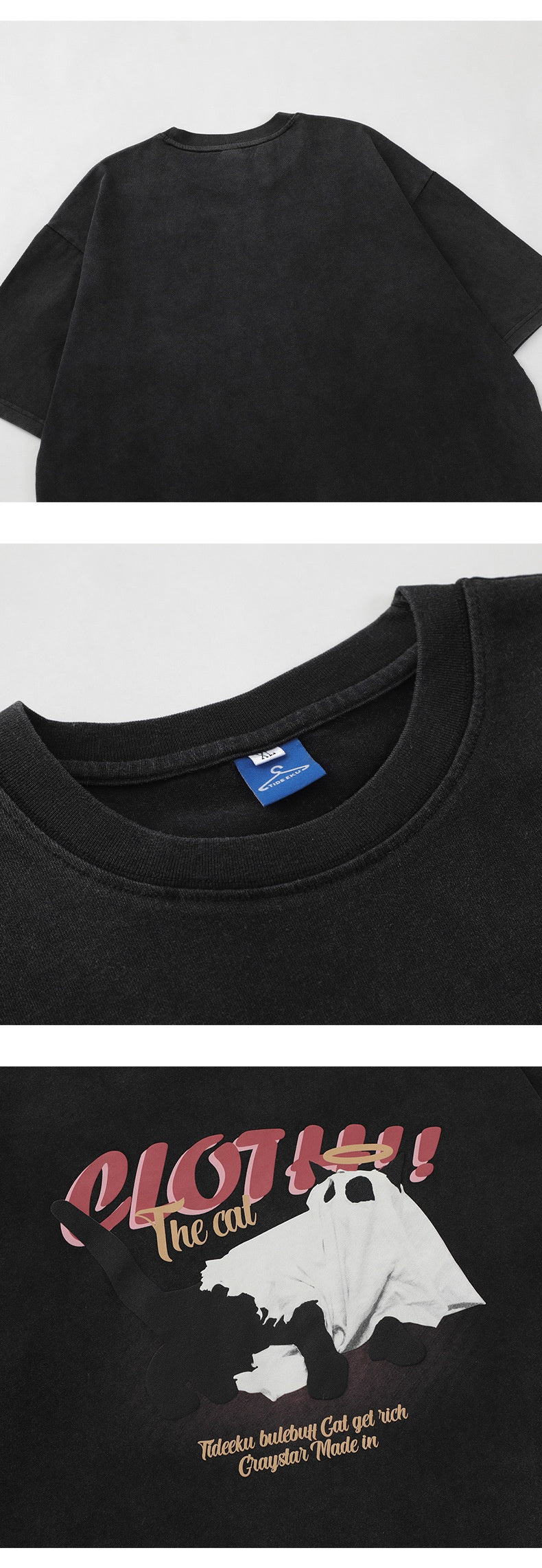 Herre- og dame T-shirt med print, hvid, rund hals