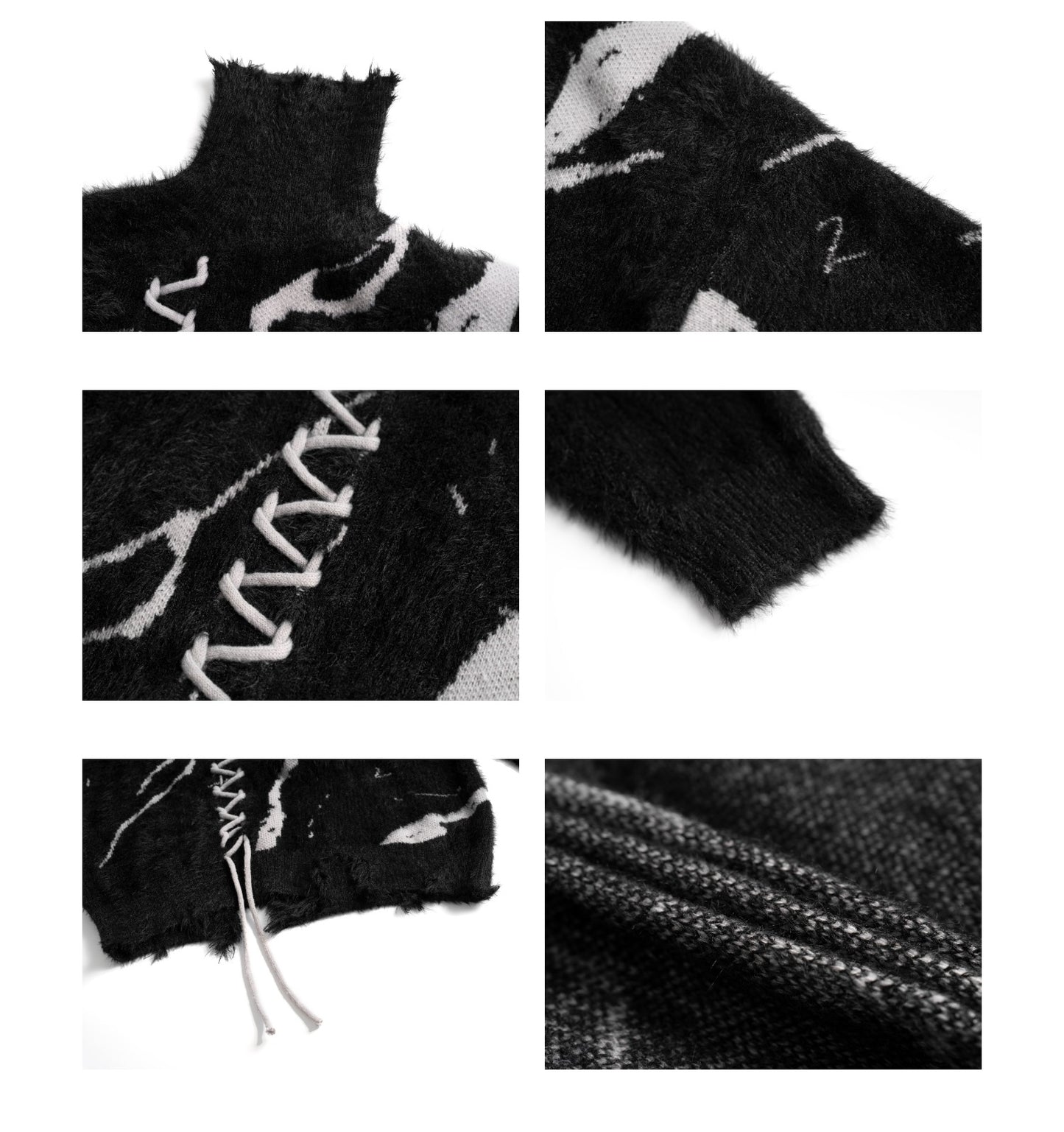 Ripped Design Jacquard Rope Turtleneck Sweater