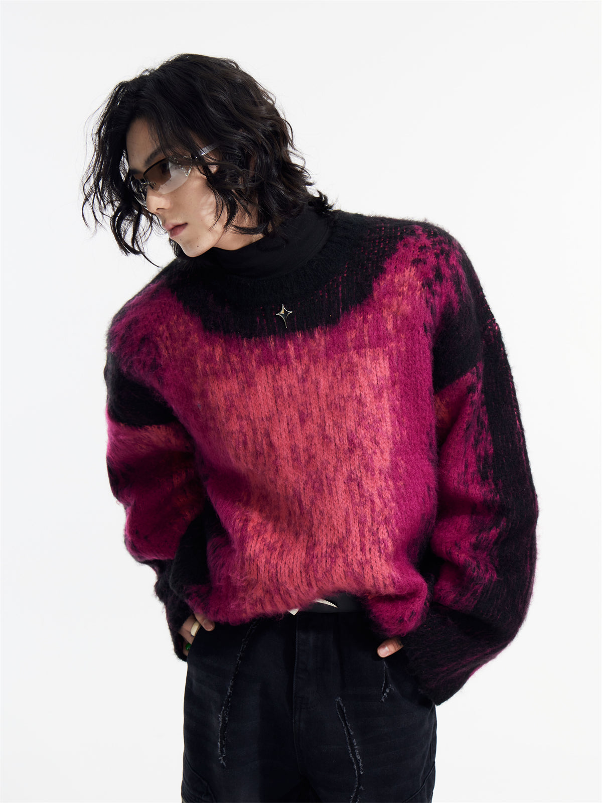 Gradient Design Super Warm Sweater Round Neck Loose Top