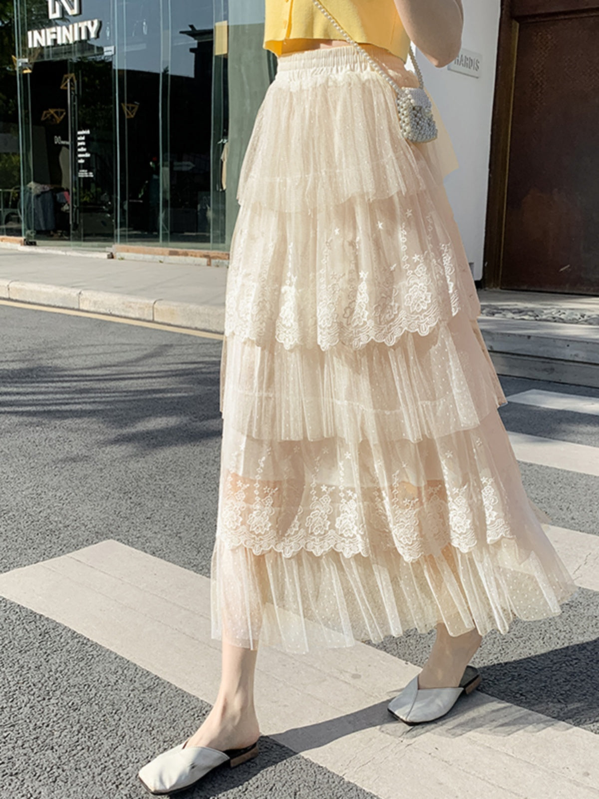 Women's High Waist Mesh Tiered Skirt