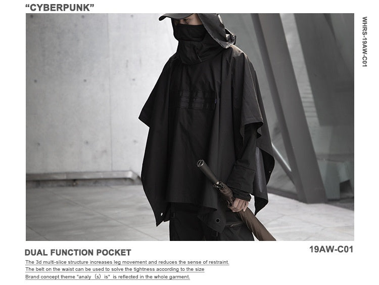 Cyberpunk Functional Cloak Dark Ninja Shawl Outdoor Rain And Snow Trench Coat