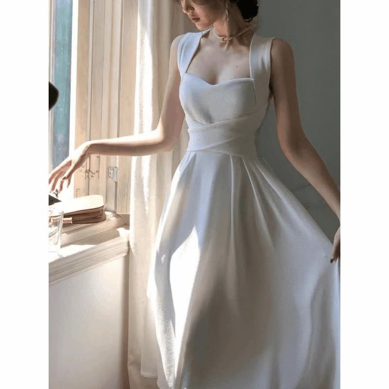 Niche High Sense Dignified Goddess Fan High End Light Luxury Square Collar Socialite Fairy Long Dress Female