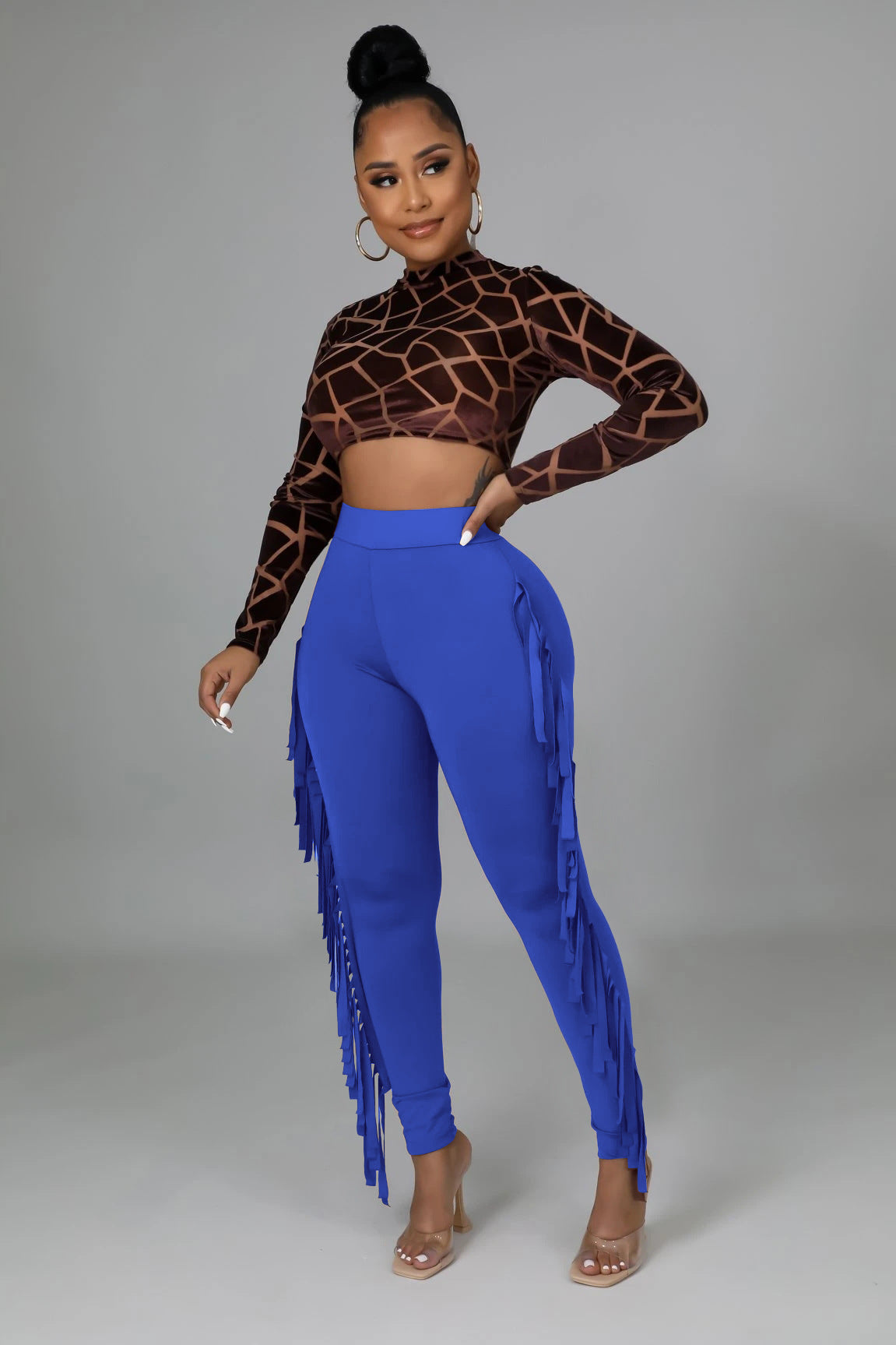 Spring And Autumn New European And American Women's Clothing Tight High Waist Tassel Bandage Pants