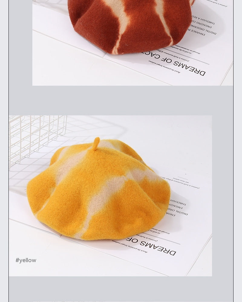 Hat New Tie-dyed Fine Wool Material Beret