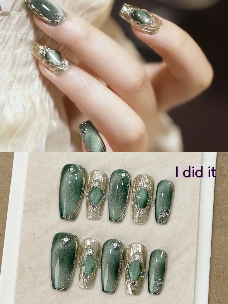 Green Bucheriti Cat's Eye Handmade Wear Manicure