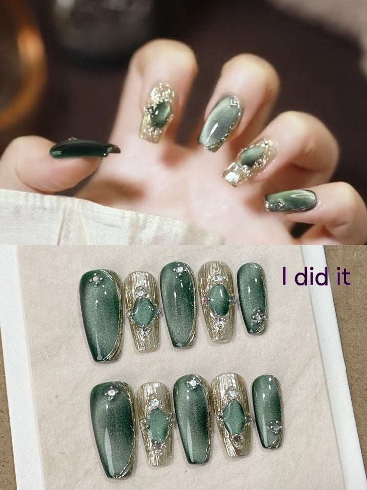 Green Bucheriti Cat's Eye Handmade Wear Manicure