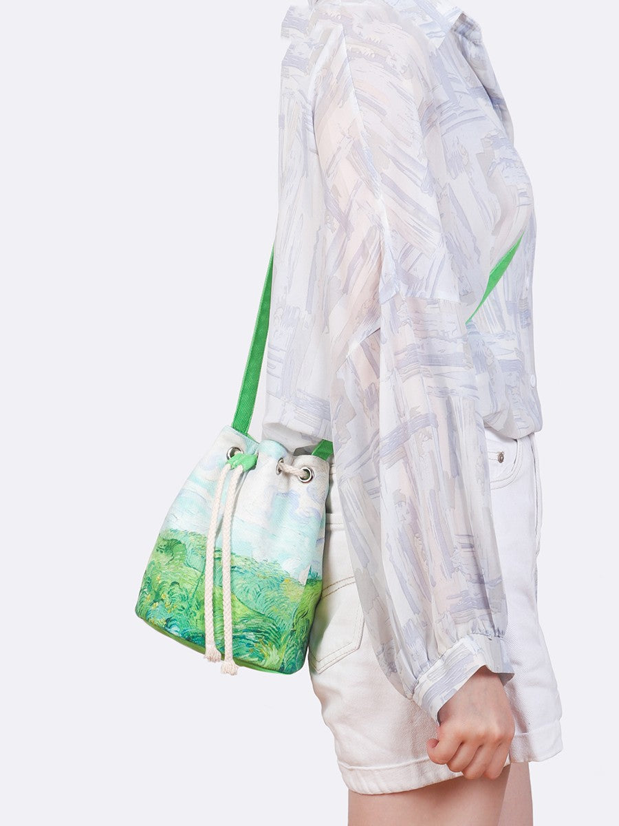 Wheat Field Oil Painting Vintage Art Bucket Bag Crossbody Canvas Bag